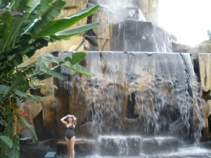 Under a waterfall at the springs